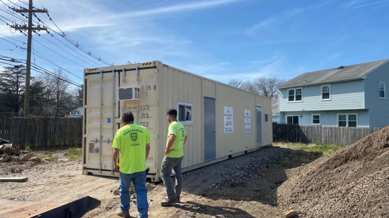 Portable office container on a construction site